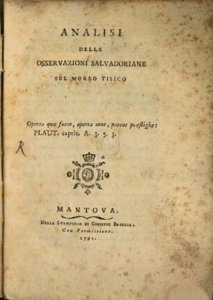 Analisi delle osservazioni salvadoriane sul morbo tisico