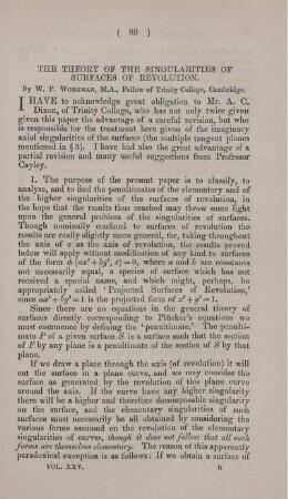 The theory of the singularities of surfaces of revolution.