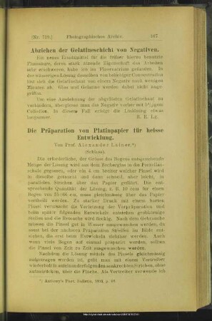 Abziehen der Gelatineschicht von Negativen
