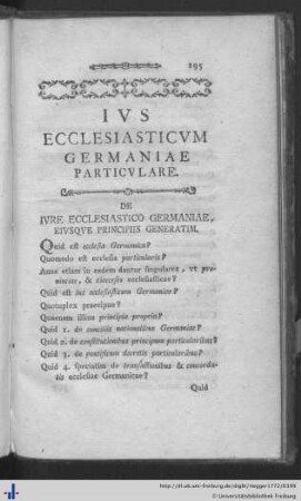 Ius Ecclesiasticum Germaniae Particulare.