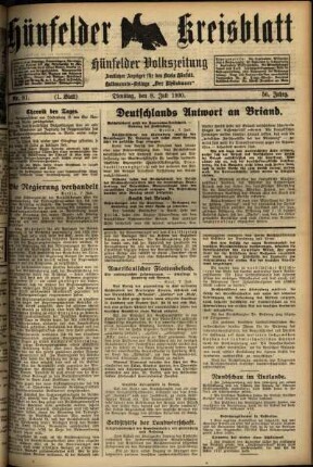 Erste Ausgabe vom Dienstag, den 08. Juli 1930.