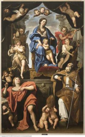 Thronende Madonna mit den heiligen Johannes dem Evangelisten und Petronius