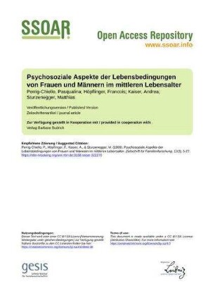 Psychosoziale Aspekte der Lebensbedingungen von Frauen und Männern im mittleren Lebensalter