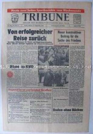 Tageszeitung des FDGB "Tribüne" zum Staatsbesuch von Walter Ulbricht in Bulgarien