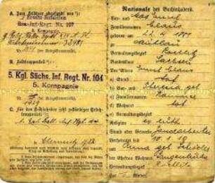 Soldbuch (Nr. 1429 der Stammrolle) des Soldaten Max Emil Claus