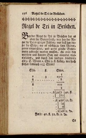 Regel de Tri in Brüchen. - Probe über die Regel de Tri in Brüchen.