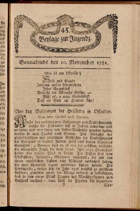 45. Beylage zur Jugendz. Sonnabends den 10. November 1781