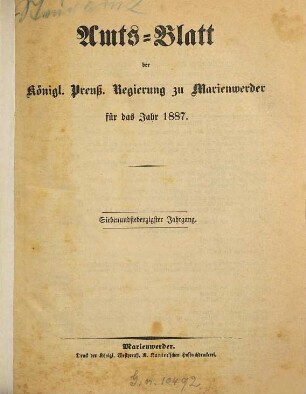 Amtsblatt für den Regierungsbezirk Marienwerder. 77. 1887