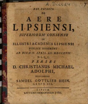 De Aere Lipsiensi