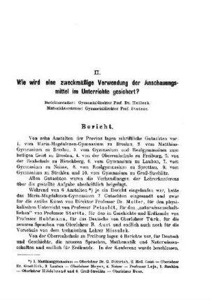 Wie wird eine zweckmäßige Verwendung der Anschauungsmittel im Unterrichte gesichert? : [Bericht]