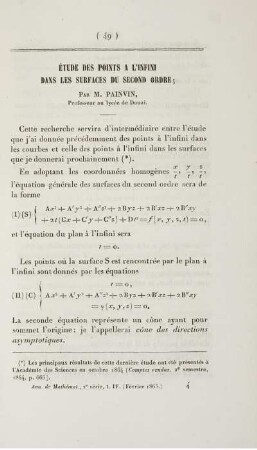 Étude des points a l'infini dans les surfaces du second ordre.