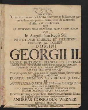 Dissertatio De veritate divinæ de Christo doctrinæ ex Iudæorum partim testimoniis partim criminibus & calumniis illustrata & confirmata