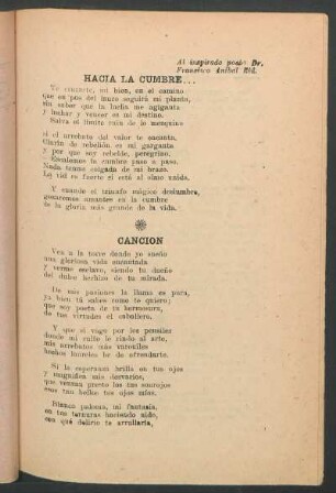 Hacia la cumbre... : Al inspirado poeta Dr. Francisco Anibal Riú.