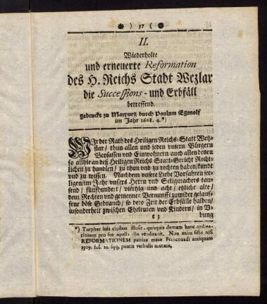 37-53, II. Erneuerte Reformation der Stadt Wezlar