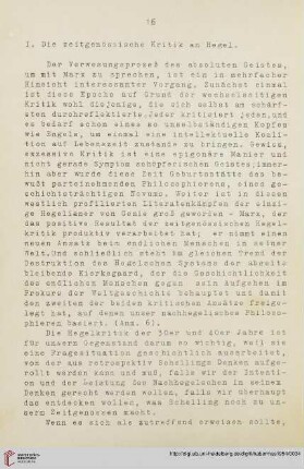 I. Die zeitgenössische Kritik an Hegel