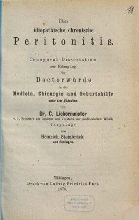 Über idiopathische chronische Peritonitis : Inaug.-Diss.