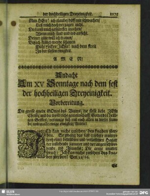 Andacht Am XV Sonntage nach dem fest der hochheiligen Dreyeinigkeit