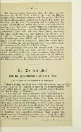 III. Die neue Zeit. Von der Reformation (1517) bis 1815