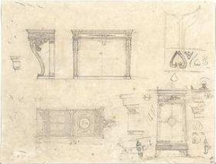 Gärtner, Friedrich von; Aschaffenburg; Pompejanisches Haus (Pompejanum) - Möbel (Ansichten, Details)