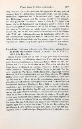 587-588 [Rezension] Falco, Mario, Corso di diritto ecclesiastico
