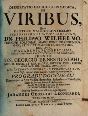 Dissertatio Inauguralis Medica, De Viribus