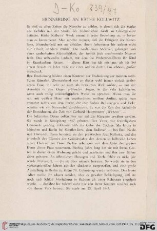 Erinnerung an Käthe Kollwitz