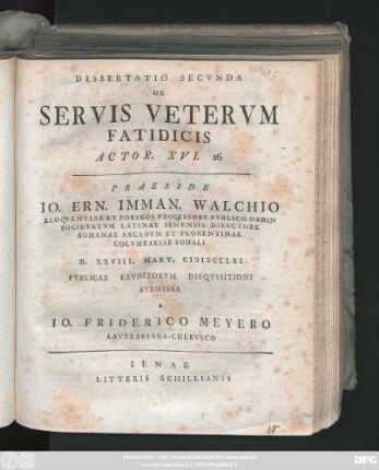 Dissertatio 2: Dissertatio ... De Servis Vetervm Fatidicis Actor. XVI. 16