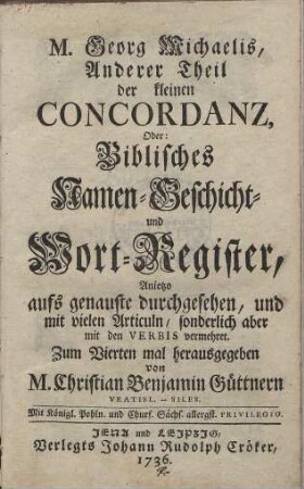 Kleine Concordanz. 2. Biblisches Namen- Geschicht- und Wort-Register