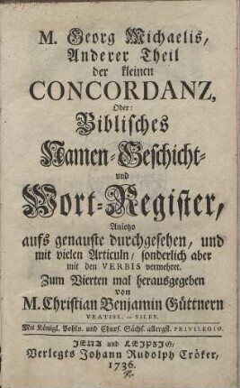 Kleine Concordanz. 2. Biblisches Namen- Geschicht- und Wort-Register