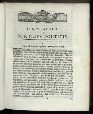 Disputation I. De Sortibus Poeticis.