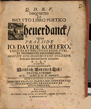 Disquisitio De Inclyto Libro Poetico Theuerdanck