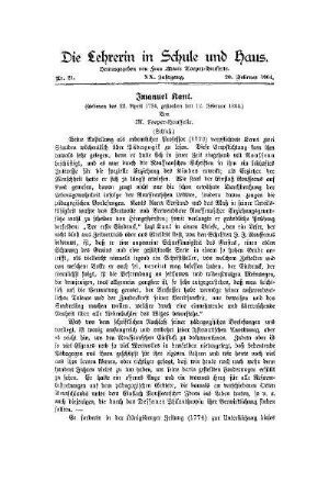 Imanuel Kant : (geboren den 22. April 1724, gestorben den 12. Februar 1804) ; (Schluß)