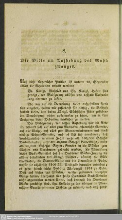 8. Die Bitte um Aufhebung des Mahlzwanges