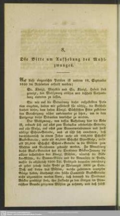 8. Die Bitte um Aufhebung des Mahlzwanges