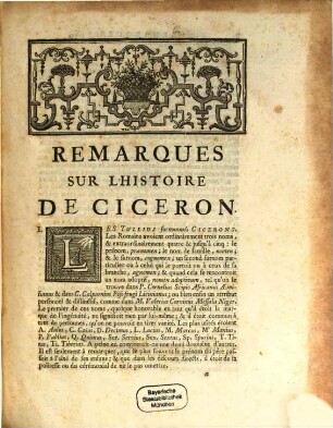Histoire De Ciceron : Avec Des Remarques Historiques Et Critiques, [3]. Remarques sur l'histoire de Ciceron