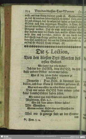 Die 5. Lection, Von den blossen Text-Worten des ersten Gebots