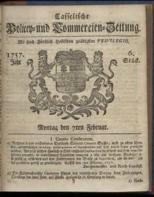 6. Stueck, Montag den 7ten Februar 1757