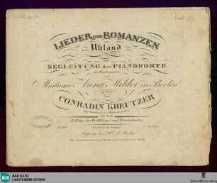 Lieder und Romanzen von Uhland : mit Begleitung des Piano Forte; 70tes Werk. 3te Folge der Frühlings- und Wanderlieder