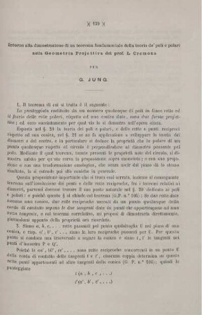 Intorno all dimostrazione di un teorema fondamentale della teoria de'poli e polari nella Geometria Projettiva del prof. L. Cremona.