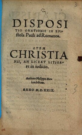 Dispositio Orationis In Epistola Pauli ad Romanos