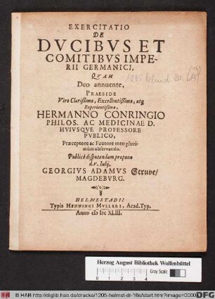 Exercitatio De Ducibus Et Comitibus Imperii Germanici
