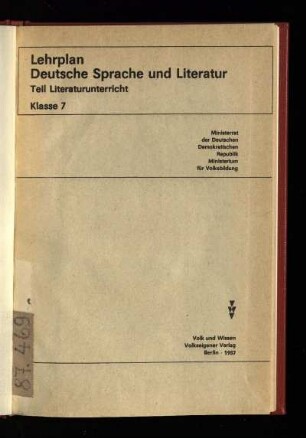 1987: Teil Literaturunterricht, Klasse 7