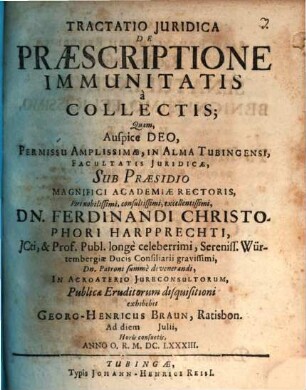 Tractatio Juridica De Præscriptione Immunitatis à Collectis