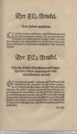 Der XL. Artickel. Von Zubus anzulegen.