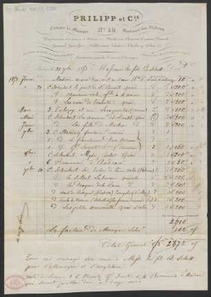 Rechnung über Musikrechte : 1853