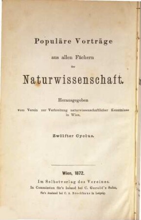 Schriften des Vereins zur Verbreitung Naturwissenschaftlicher Kenntnisse. 12. 1871/72