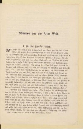 I. Stimmen aus der Alten Welt
