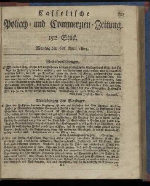 15tes Stück, Montag den 6ten April 1807