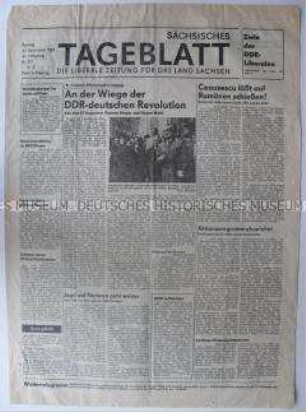 Tageszeitung der LDPD Sachsen "Sächsisches Tageblatt" zur Wende in der DDR