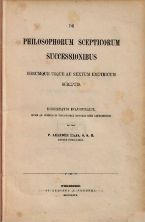De philosophorum scepticorum successionibus eorumque usque ad Sextum Empiricum scriptis